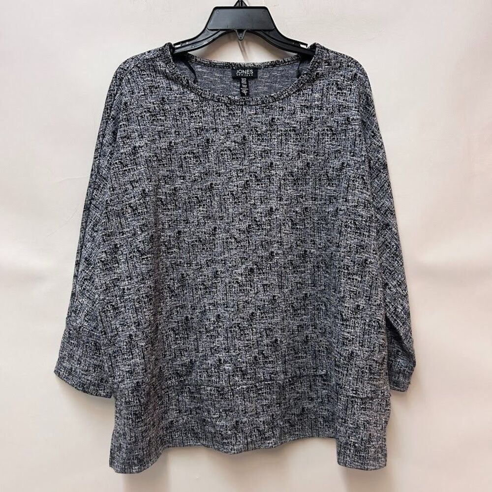 Jones New York Womens Petite PXL Black White Textured 3/4 Sleeves Top NWT CO28